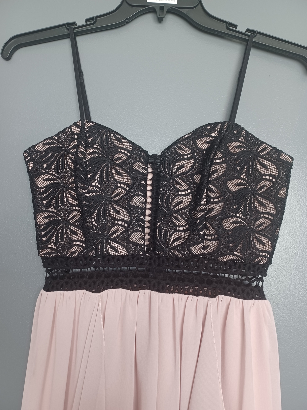 City Triangles Black Lace Bodice with Blush Pink Skirt High-Low Dress